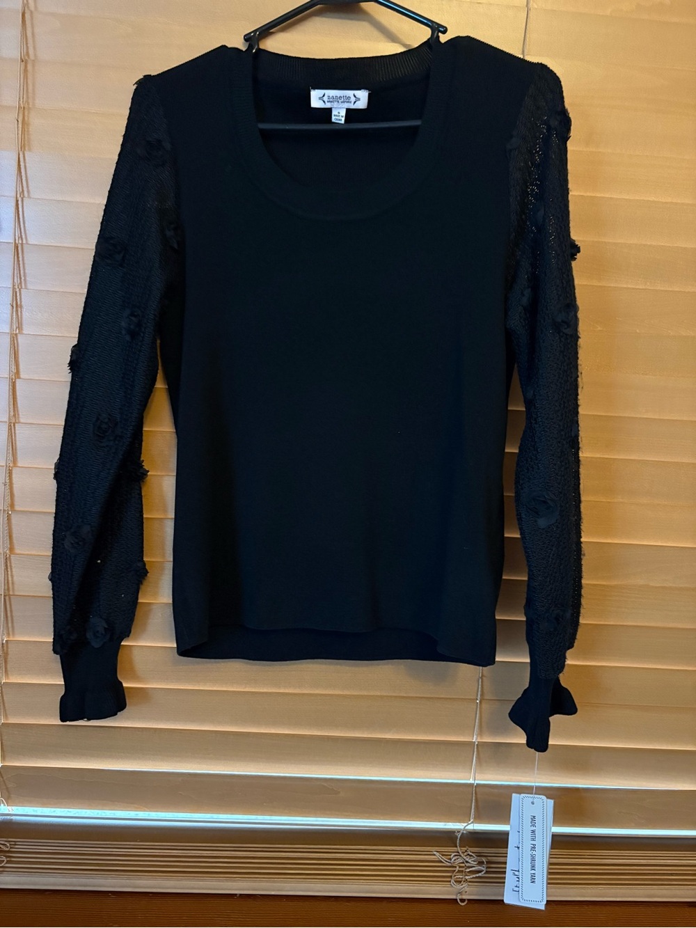 Nanette Lepore NWT Black Knit Long-Sleeve Top/Textured Sleeves oversized small